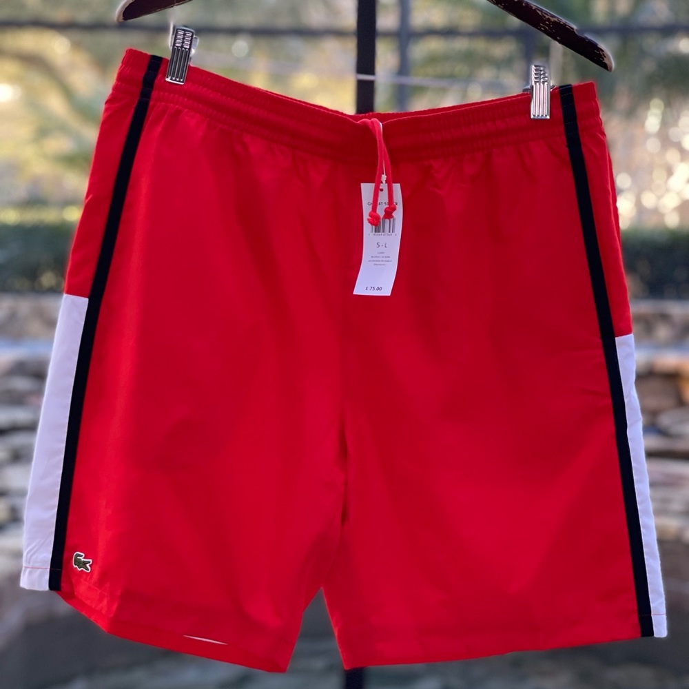 LACOSTE SPOORT COLOURBLOCK‎ TENNIS SHORTS GH314T RED/WHT/BLK 8”